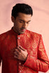 SHRESTHA By VASTRAMAY Men's Red Jacquard Sherwani Only Top